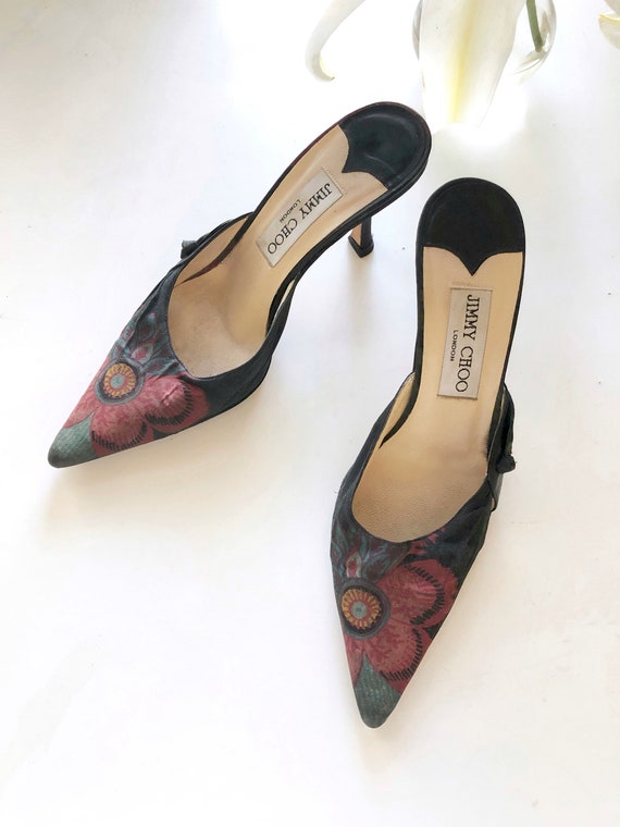 Jimmy Choo Flower-print Black Heel Mules - EU35, … - image 3