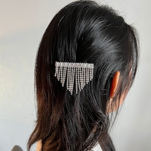 Crystals Fringe Hair Clip Barrette, Silver Hair Pin, Silver Hair Clip, Wedding Hair Barrette, Wedding Hair Accessories, Silver Barrette