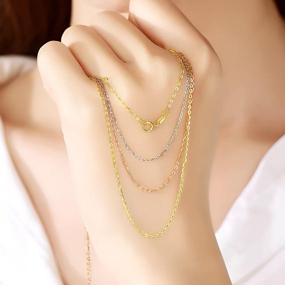 Customized 18K Solid Gold Chain Necklace, AU750, Personalized Gold