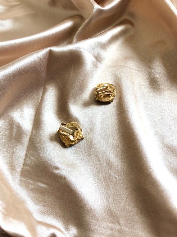 Medallion Black Crystals Gold Earrings, Vintage G… - image 5