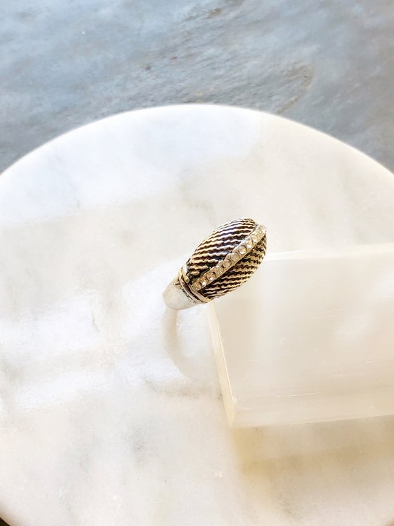 Vintage Texture Silver Dome Croissant Ring | Vint… - image 4