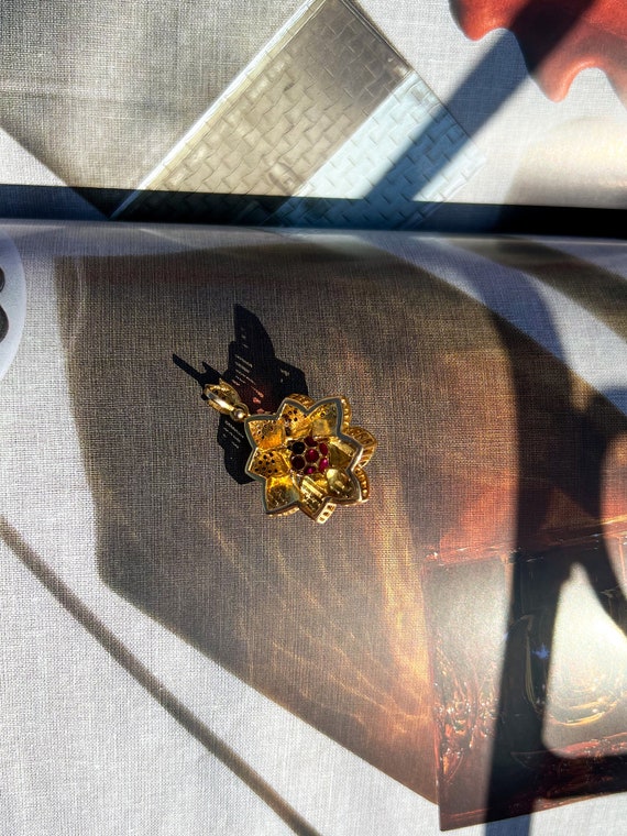 Ruby and Diamond Flower 18K Solid Gold Pendant wi… - image 5