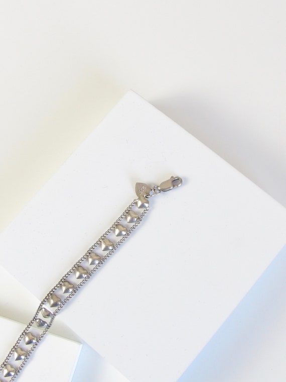 Vintage Heart Chain Silver Bracelet, Vintage Silv… - image 4