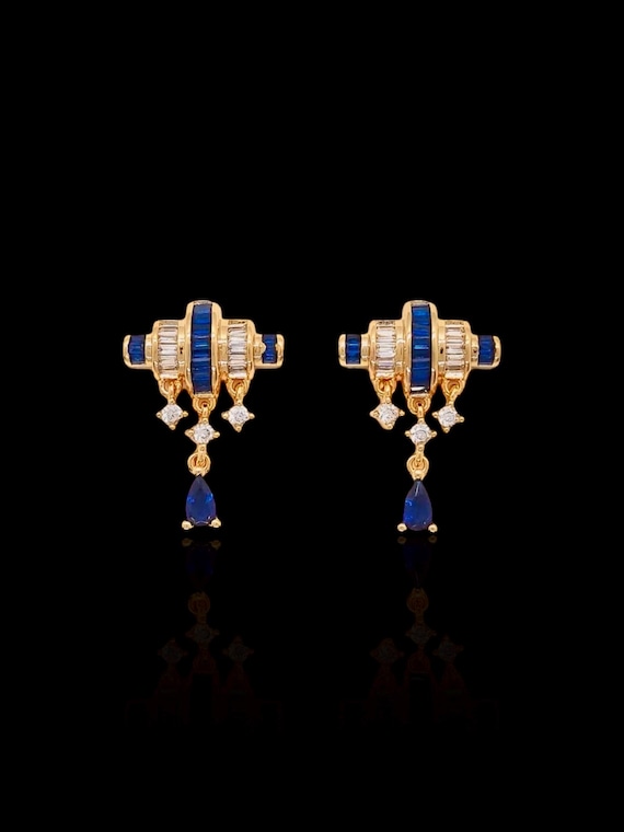 Vintage French Style Earrings: Blue Sapphire & Zi… - image 7