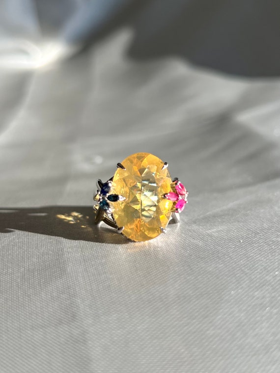 Dazzling Yellow Fire Opal Cocktail Ring with Cert… - image 2