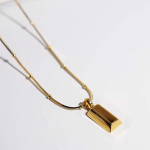 Little Gold Bar Pendant Necklace, Gold Brick Necklace, Gold Necklace, Fun Necklace, Gold Pendant Necklace, Minimalist Necklace