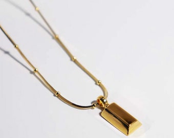 18k Little Gold Bar Pendant Necklace, Gold Brick Necklace, Gold Necklace, Fun Necklace, Gold Pendant Necklace, Minimalist Necklace