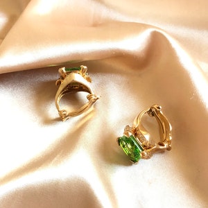 Green Step Cut Crystal Gold Earrings, Vintage Gold Earrings, Wedding Earrings, Victorian Green Earrings, Crystal Earrings image 7