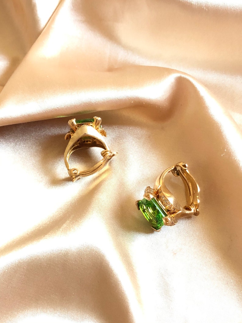 Green Step Cut Crystal Gold Earrings, Vintage Gold Earrings, Wedding Earrings, Victorian Green Earrings, Crystal Earrings image 7