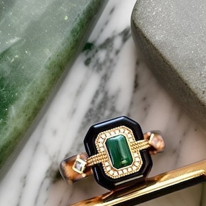 Malachite 18k Gold Ring, Art Deco Ring, Promise Ring, Malachite Ring, statement Ring, Cocktail Ring, silver Ring image 2