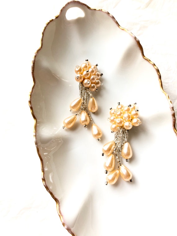 Vintage Pearl Cluster Drop Earrings | Vintage Ear… - image 5