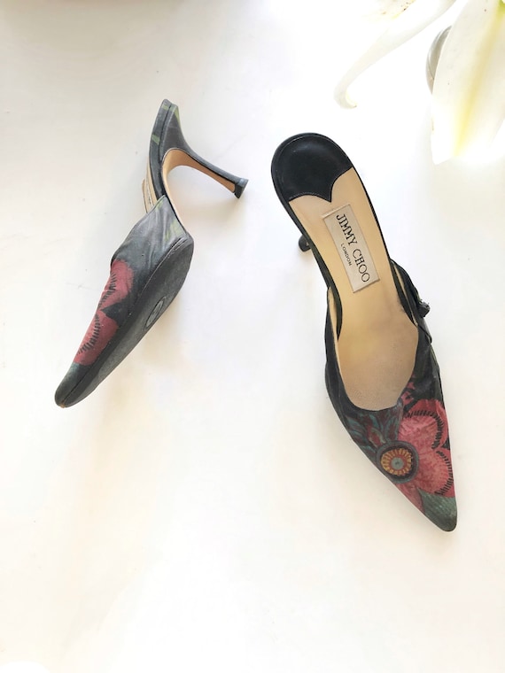 Jimmy Choo Flower-print Black Heel Mules - EU35, … - image 4