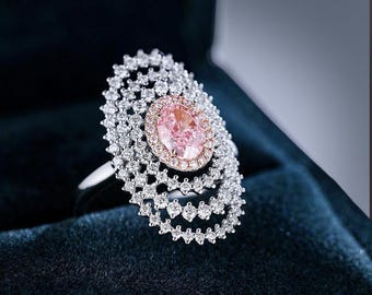 Anillo de oro blanco de 18 quilates con diamante rosa natural de 1,01 ct y certificación GIA. Regalo de aniversario de lujo único, anillo de compromiso o anillo de reliquia.