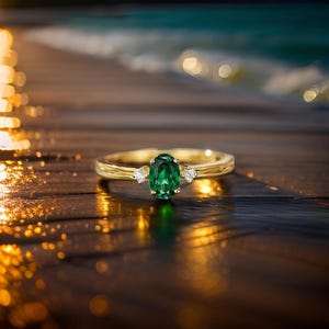 Elegant Emerald 18K Gold Ring with Sparkling Diamond Accents, Oval-Cut Green Emerald Ring for Women, Fine Jewelry, Perfect Gift for Her, Lux