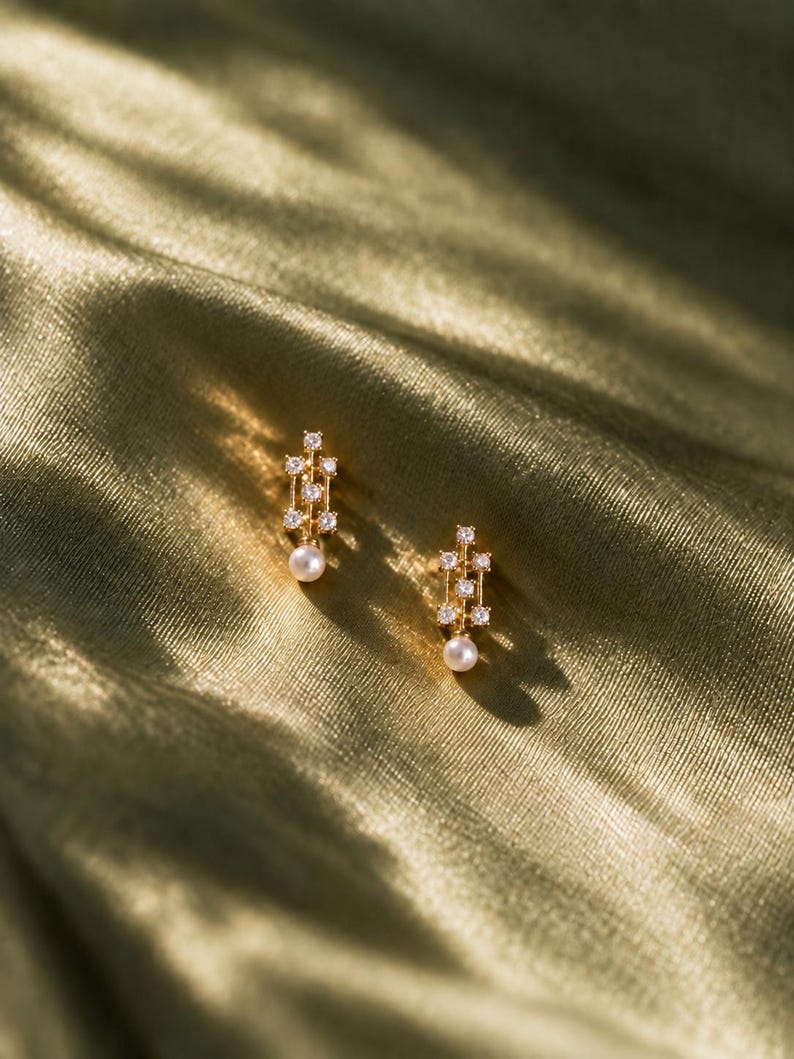 9K Solid Gold Pearl Drop Earrings | Elegant Everyday Pearl Earrings | Minimal Timeless Jewelry image 1