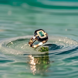 Malachite 18k Gold Ring, Art Deco Ring, Promise Ring, Malachite Ring, statement Ring, Cocktail Ring, silver Ring image 4
