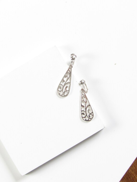 Teardrop Filigree Silver Dangle Earrings, Vintage… - image 3