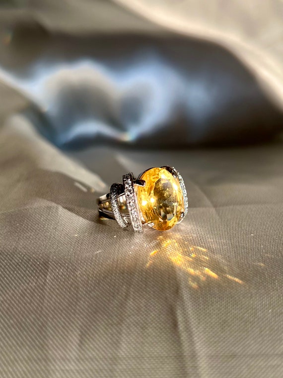 Golden Citrine Cocktail Ring with Certificate, Fin