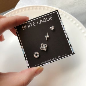 Sparkle Earrings set, Titanium Earrings, 4 Stud Earrings, Crystal Earrings, Pierced earrings, Earrings Pack, Stack earrings