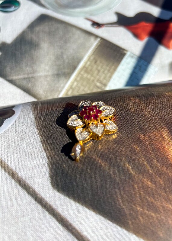 Ruby and Diamond Flower 18K Solid Gold Pendant wi… - image 7