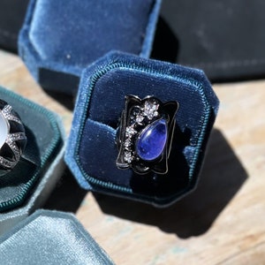 Teardrop Iolite Oxidized Pure Silver Statement Ring, Blue Ring, Cocktail Ring, Gemstone Ring, Wedding Ring, Iolite Ring, Silver Ring