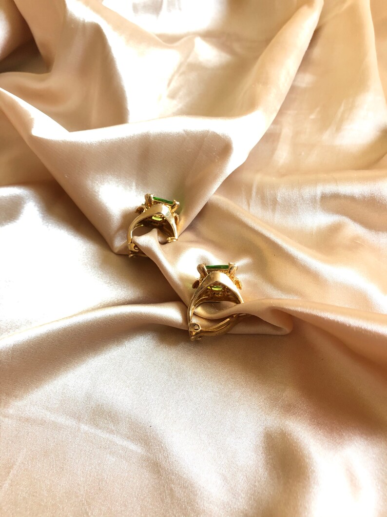 Green Step Cut Crystal Gold Earrings, Vintage Gold Earrings, Wedding Earrings, Victorian Green Earrings, Crystal Earrings image 6