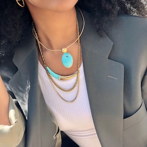 Vintage Turquoise 14k Gold Necklace, Vintage Gold Choker, Vintage Jewelry, Vintage Choker,Layer Choker,Turquoise Choker,Gemstone Choker