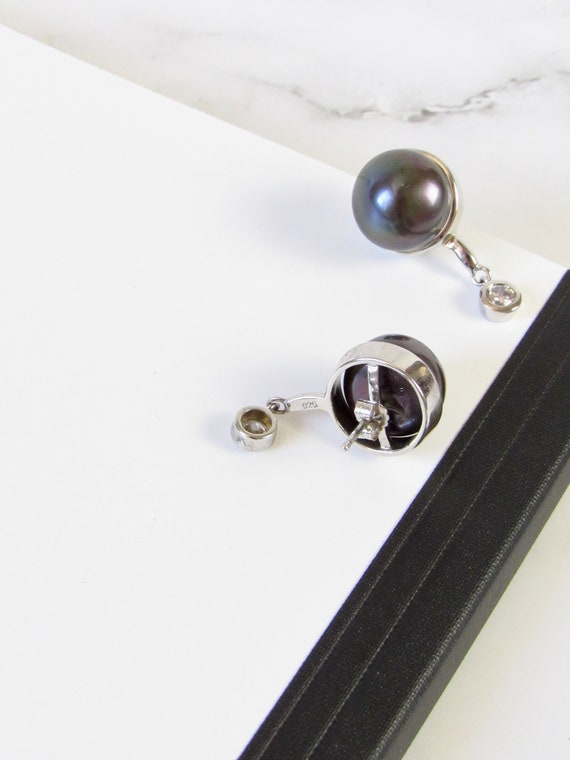 Black Pearl Statement Earrings, Vintage Pearl Ear… - image 4