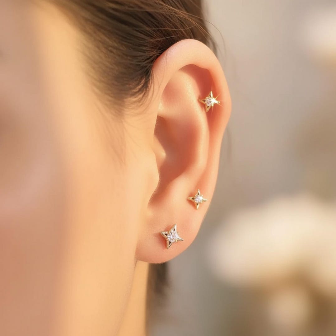 18K Solid Gold Star Diamond Earrings | Natural Earth Mined Diamond