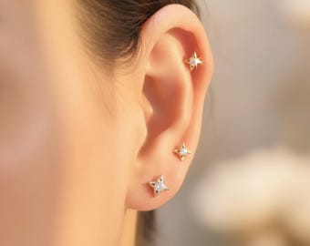 18K Solid Gold Star Diamond Earrings | Natural Earth Mined Diamond