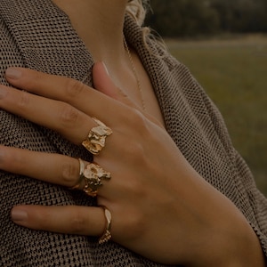 Molten 18k Gold Vermeil Wide Band Ring, Gold Ring, Unisex Band Ring, Gold Band Ring, Open Ring, Adjustable Ring, Gold Hammered Ring