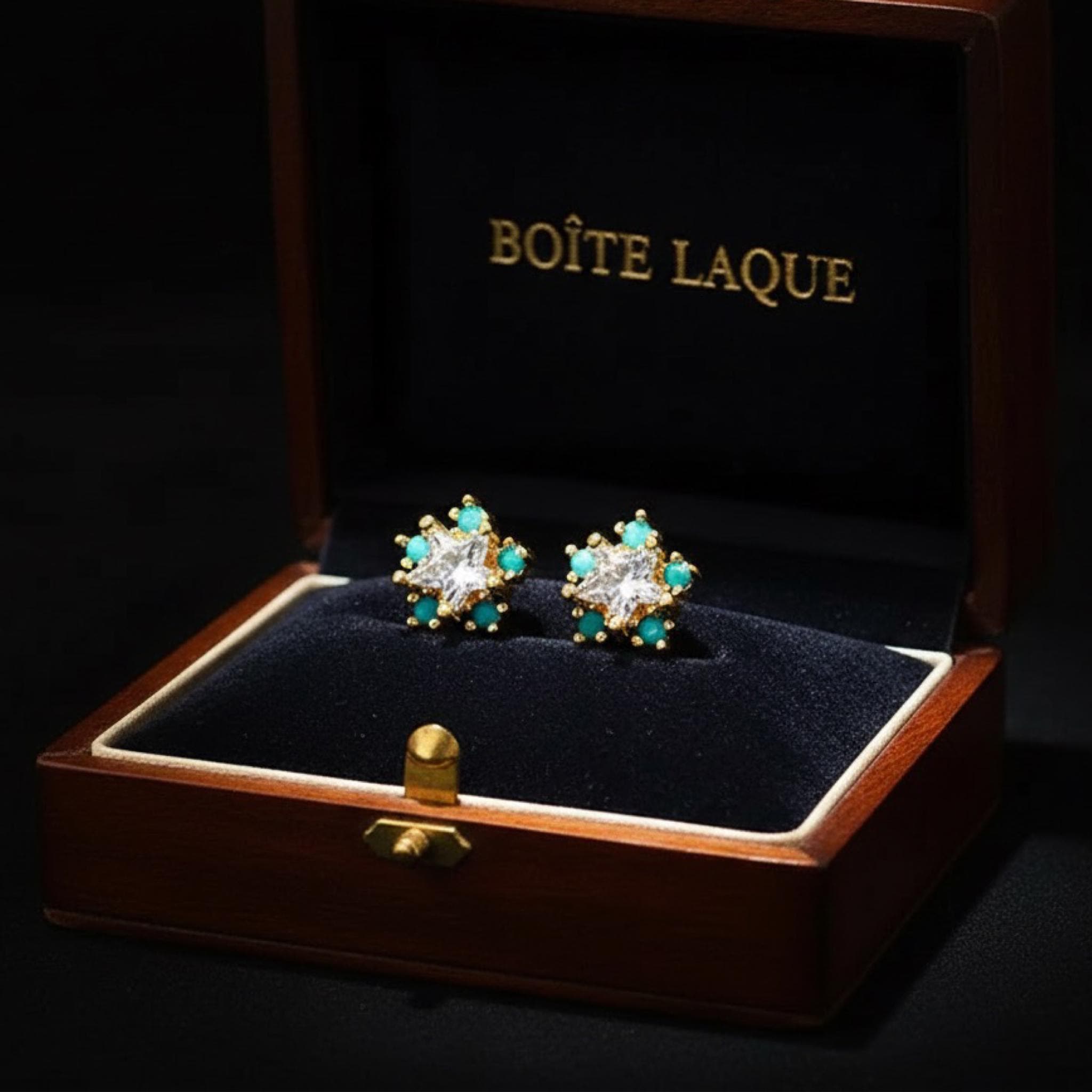 10K Solid Gold Diamond Star Stud Earrings with Chrysocolla Celestial Star Earrings Tiny Gold Studs Minimalist Fine Jewelry Gift