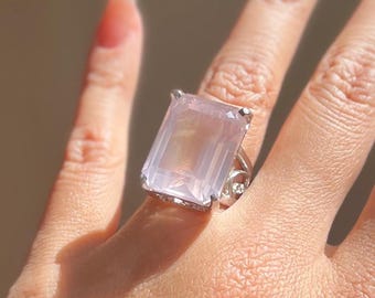 Rose Quartz Ring Natural Pink Gemstone | Soft Spark Cocktail Ring | Statement Jewelry Gift for Her | Healing Crystal Ring