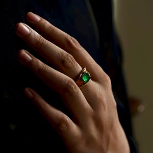 18k Solid Gold Muzo Emerald Ring | Natural Green Emerald Statement Ring | Matte Gold Gemstone Ring | Elegant Gift for Her, vintage gold ring