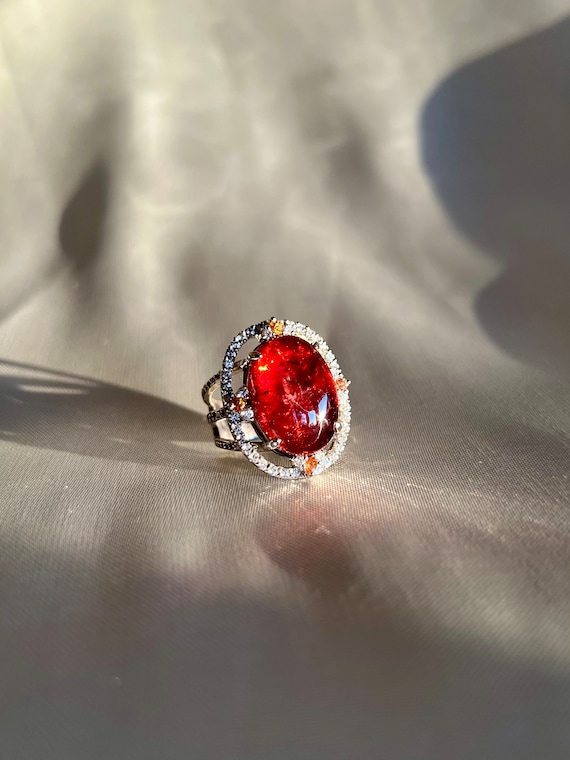 20 Carat Red Rubellite Tourmaline Cocktail Ring wi