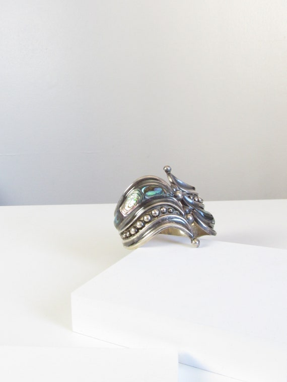 Sterling Silver Abalone Cuff Bracelet, Vintage Me… - image 8
