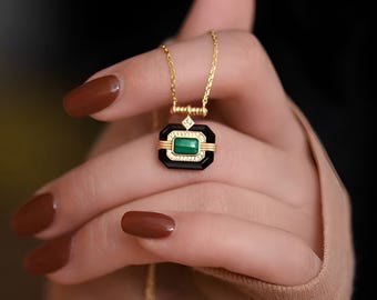 Malachite 18k Gold Pendant Necklace, Art Deco Necklace, , Malachite Ring, statement necklace, Cocktail Ring, silver ring