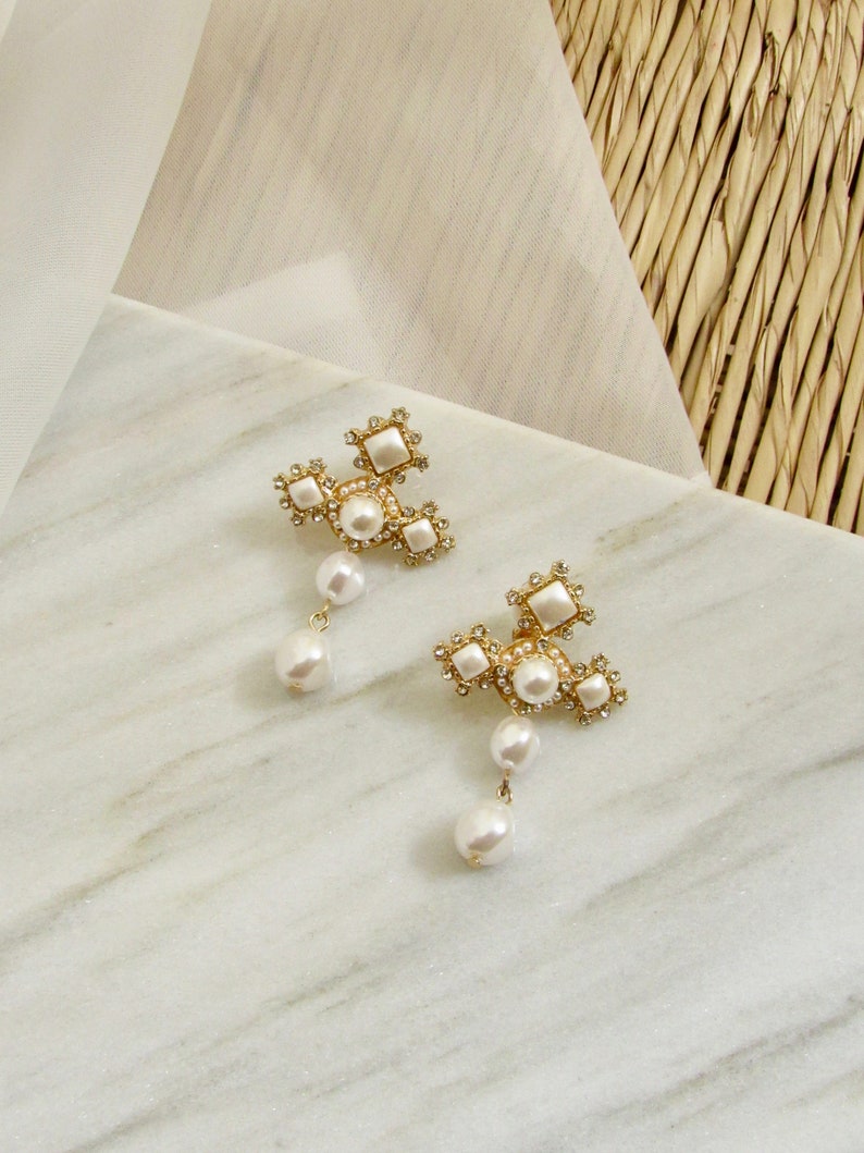 Byzantine Cross & Pearl Earrings main image 1