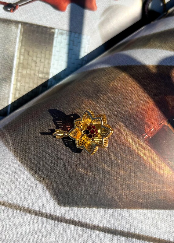 Ruby and Diamond Flower 18K Solid Gold Pendant wi… - image 8