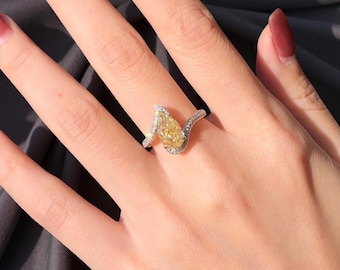 GIA Certified 2.03ct Fancy Yellow Diamond Ring in 18K White Gold | Luxury Engagement Ring | Anniversary or Wedding Statement Ring