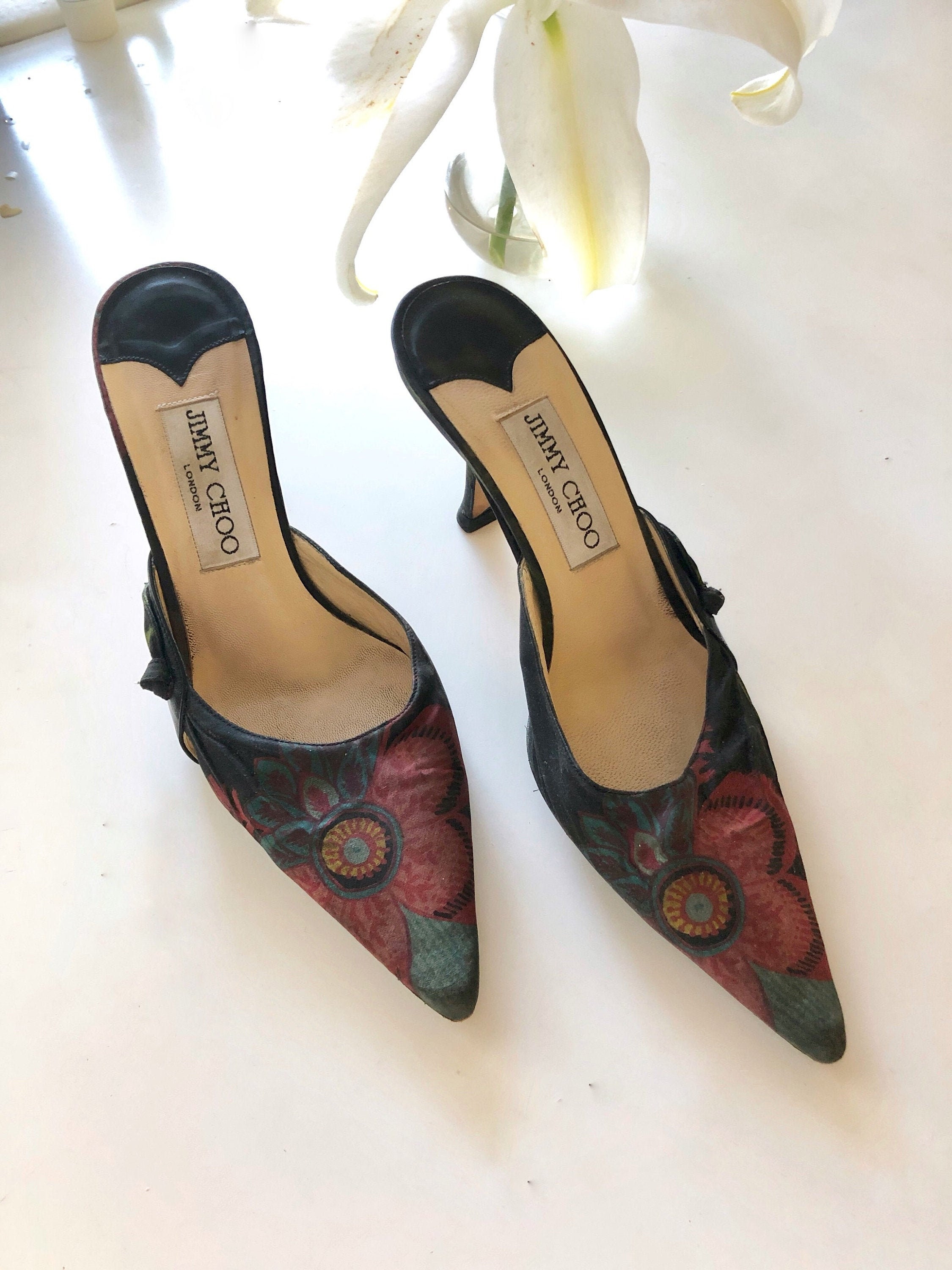 サンダル・ミュール ^MACMOC^ Vint Vintage Mood Flower Block Heel Slippers 3 Colo Jimmy Choo Flower-print Black Heel Mules - EU35, Jimmy Choo