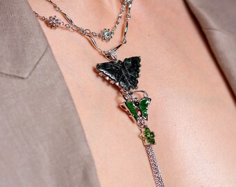 Butterfly Jade Art Pendant Necklace with Certificate, Fine Jewelry Necklace, Jade Necklace, Statement Necklace,