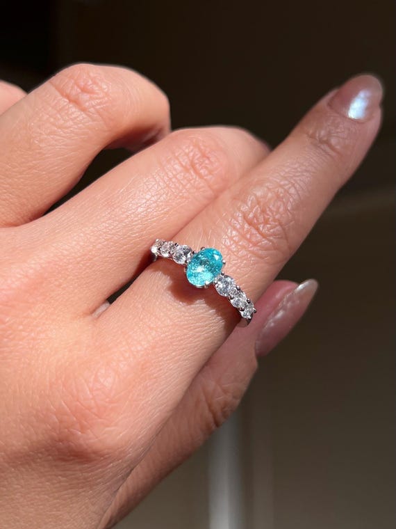 Paraiba Tourmaline 18K White Gold Ring, Blue Gemstone Ring, Maldives Blue Gemstone Jewelry, Elegant Gift for her, Paraiba Earrings