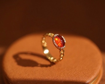 Tangerine Quartz Crystal 18k Gold Ring, Art Deco Ring, Promise Ring,Natural Orange Quartz Ring, Crystal Ring, Cocktail Ring, Gold Ring