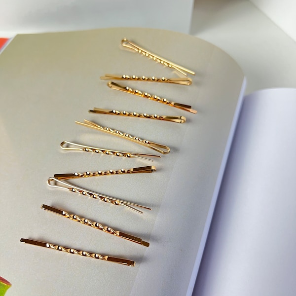 10 PCS Minimalist Gold Bobby Pin Set, Hair Jewelry, Hair Accessories, Bridal Bobby Pin, Bridal Hair Pin, Bridal Barrette, Wedding Bobby Pin