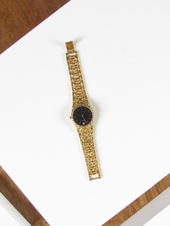 Vintage Black Dial Ladies Watch in Gold, Vintage … - image 2