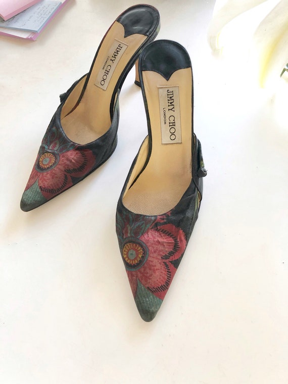 Jimmy Choo Flower-print Black Heel Mules - EU35, … - image 2