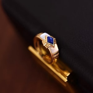 lapis lazuli 18k Gold Ring, Art Deco Ring, Promise Ring, lapis lazuli Ring, statement Ring, Cocktail Ring, silver Ring