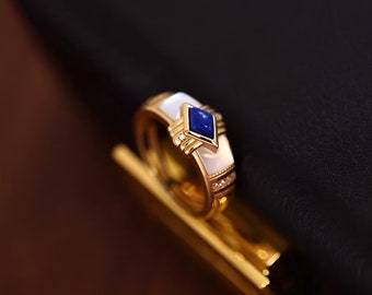 lapis lazuli 18k Gold Ring, Art Deco Ring, Promise Ring, lapis lazuli Ring, statement Ring, Cocktail Ring, silver Ring