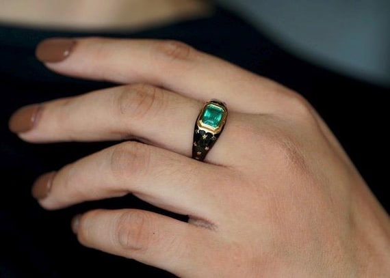 Natural Untreated Zambian Emerald 18K Solid Gold Ring, May Birthstone Ring, Vintage Gold Setting Ring,Regal Statement ring, engagement ring